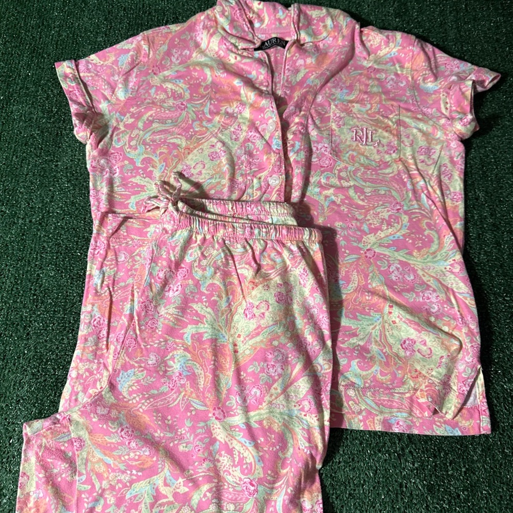 Ralph Lauren Kids Pajama Set in Pink and Cream Paisley